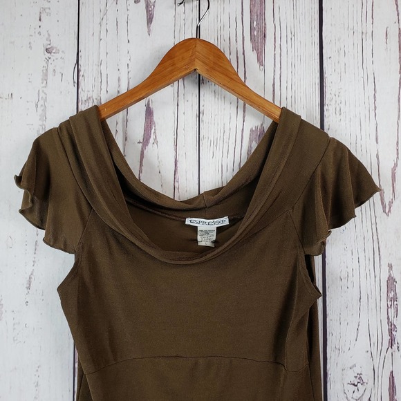 Espresso Blouse Womens Size Large Waterfall Short Sleeve Stretch Brown - Picture 2 of 6